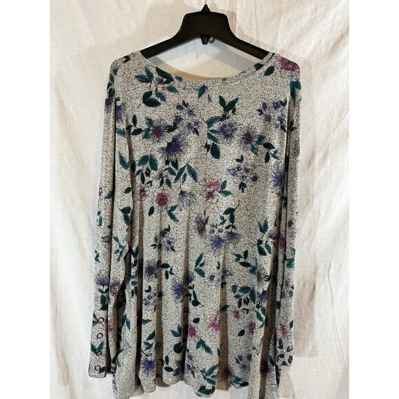 Lane Bryant Women’s 18/20 Gray Floral Long Sleeve Long Length Blouse - Picture 6 of 9